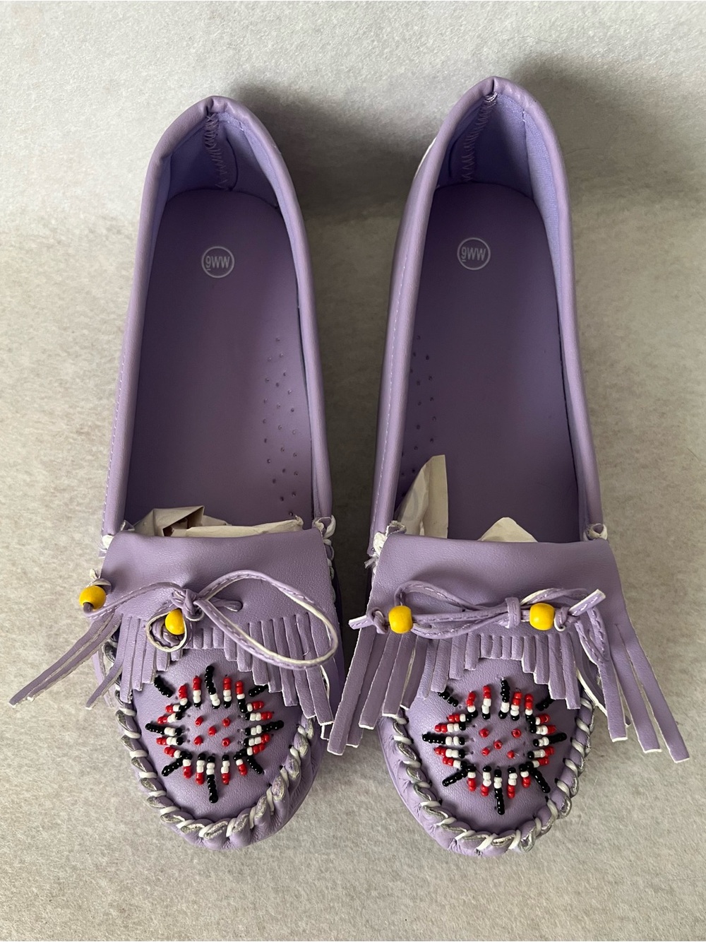 Women’s Lavender Lilac Beaded Fringe Moccasin Loafers